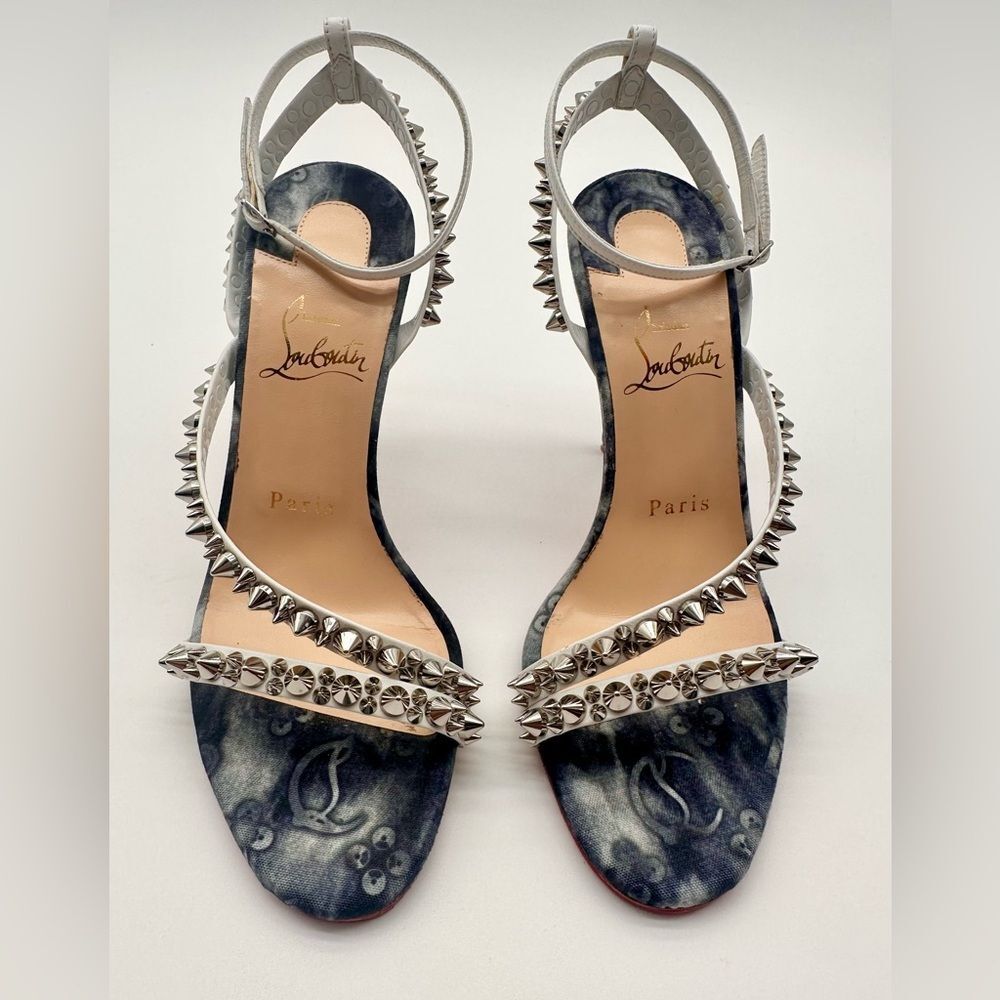 Christian Louboutin Mafaldina Spikes Denim & Leather 100 Heels Sandals EU 37 US7 - Picture 12 of 12
